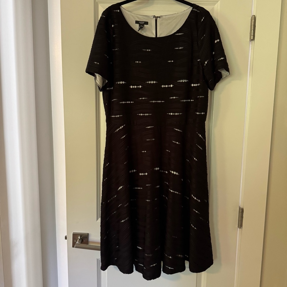 Alfani Women's Eyelet Flared Dress, XL, Deep Black